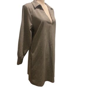 Zara Women’s winter shirt dress gingham checker collared black white midi new xl
